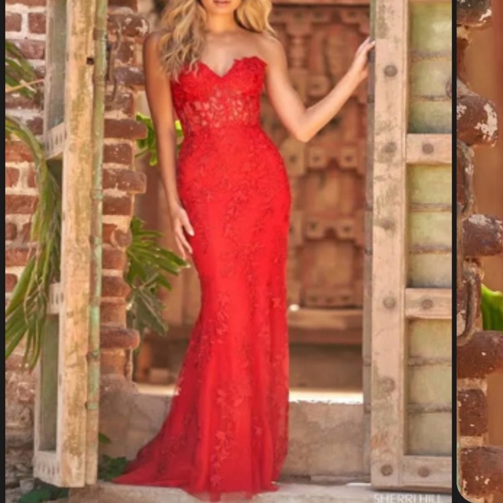 Sherri Hill Red Sequin Sweetheart Prom Gown